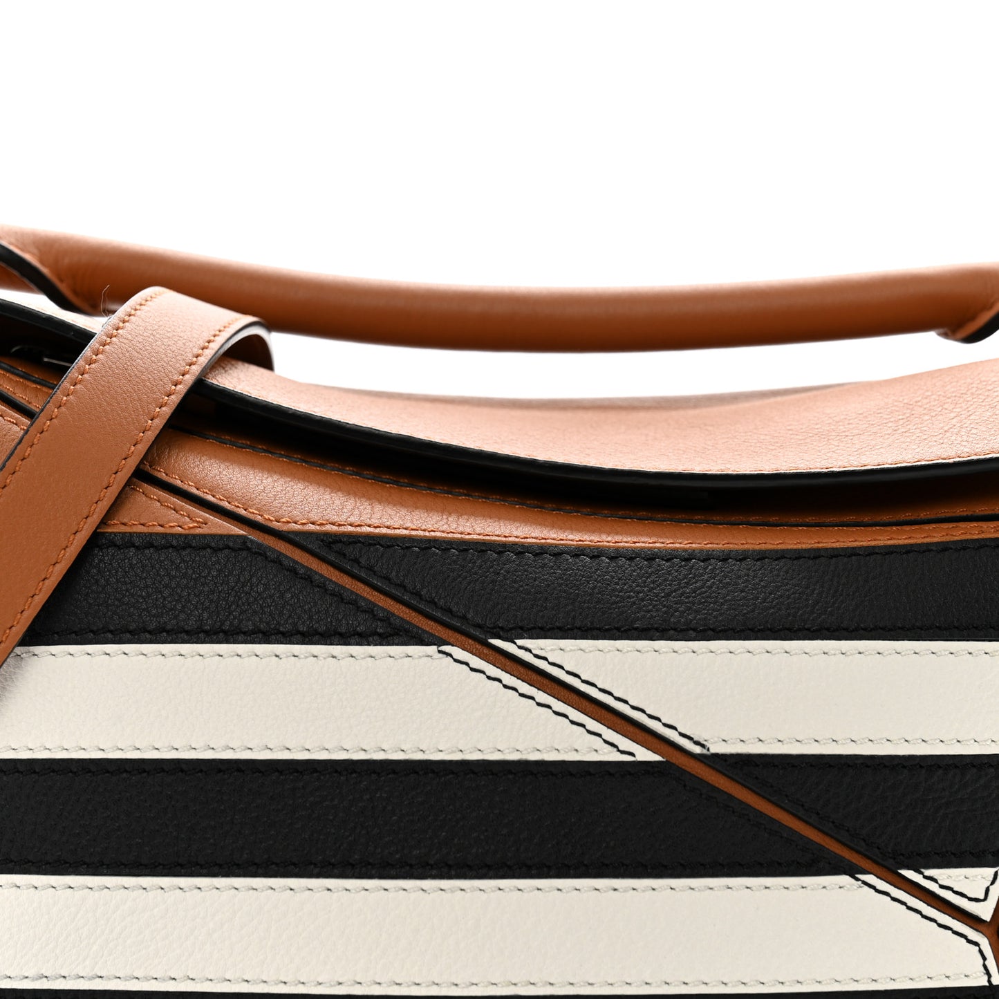Calfskin Marine Stripe Small Puzzle Bag Tan