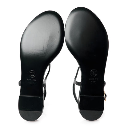 Chanel Calfskin Paris Dallas Quilted Star CC Thong Sandals 37 Black 5 of 9