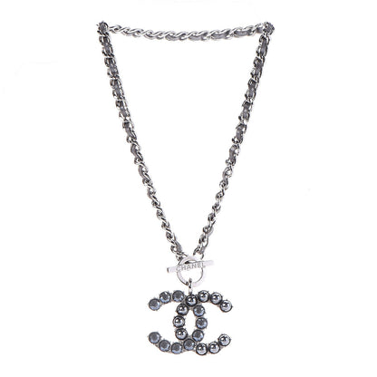 Chanel Metal Strass Calfskin Glass Pearls CC Short Necklace Black Dark Grey 3 of 6