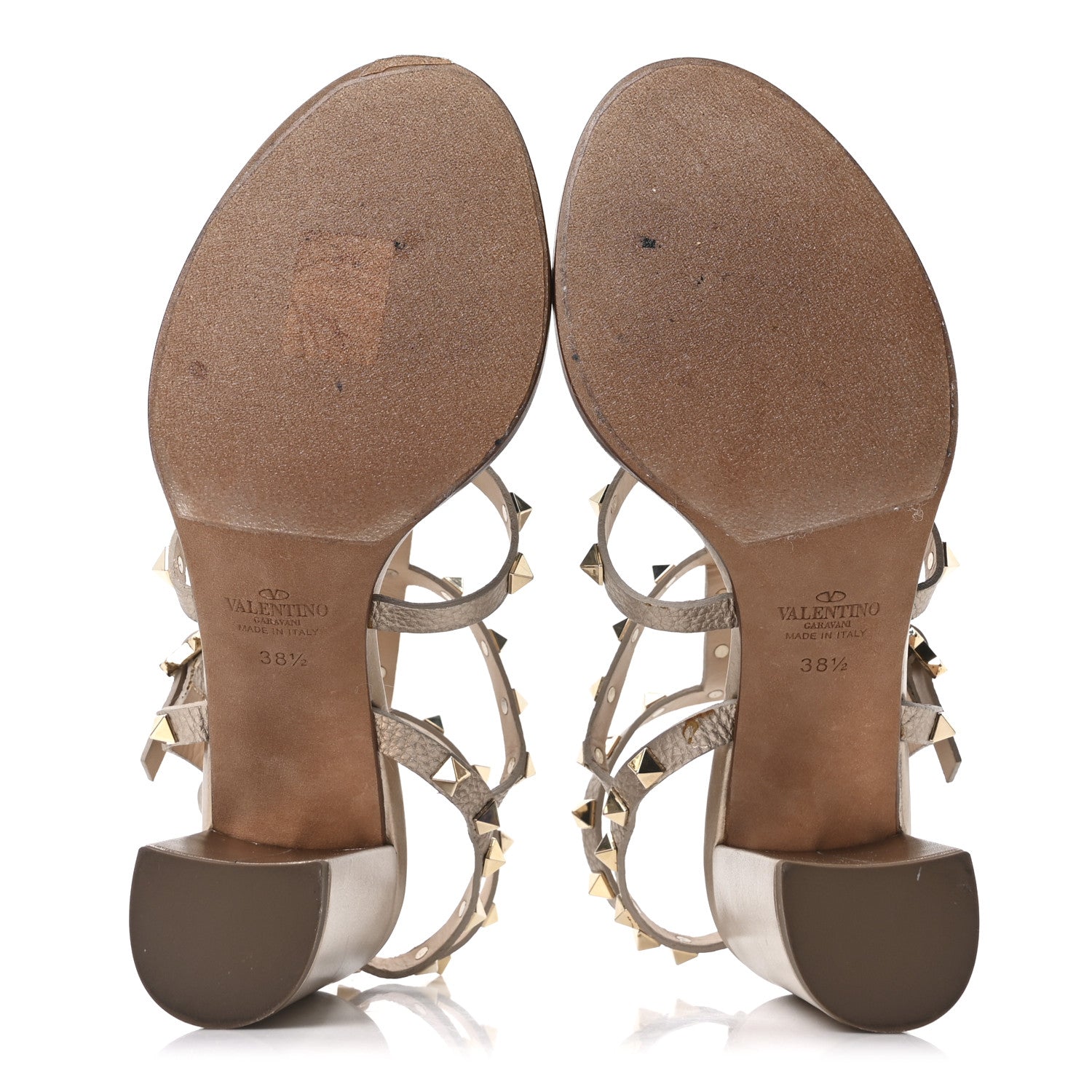 Valentino Garavani Metallic Calfskin Rockstud 90mm City Sandals 38.5 Antique Brass 6 of 9