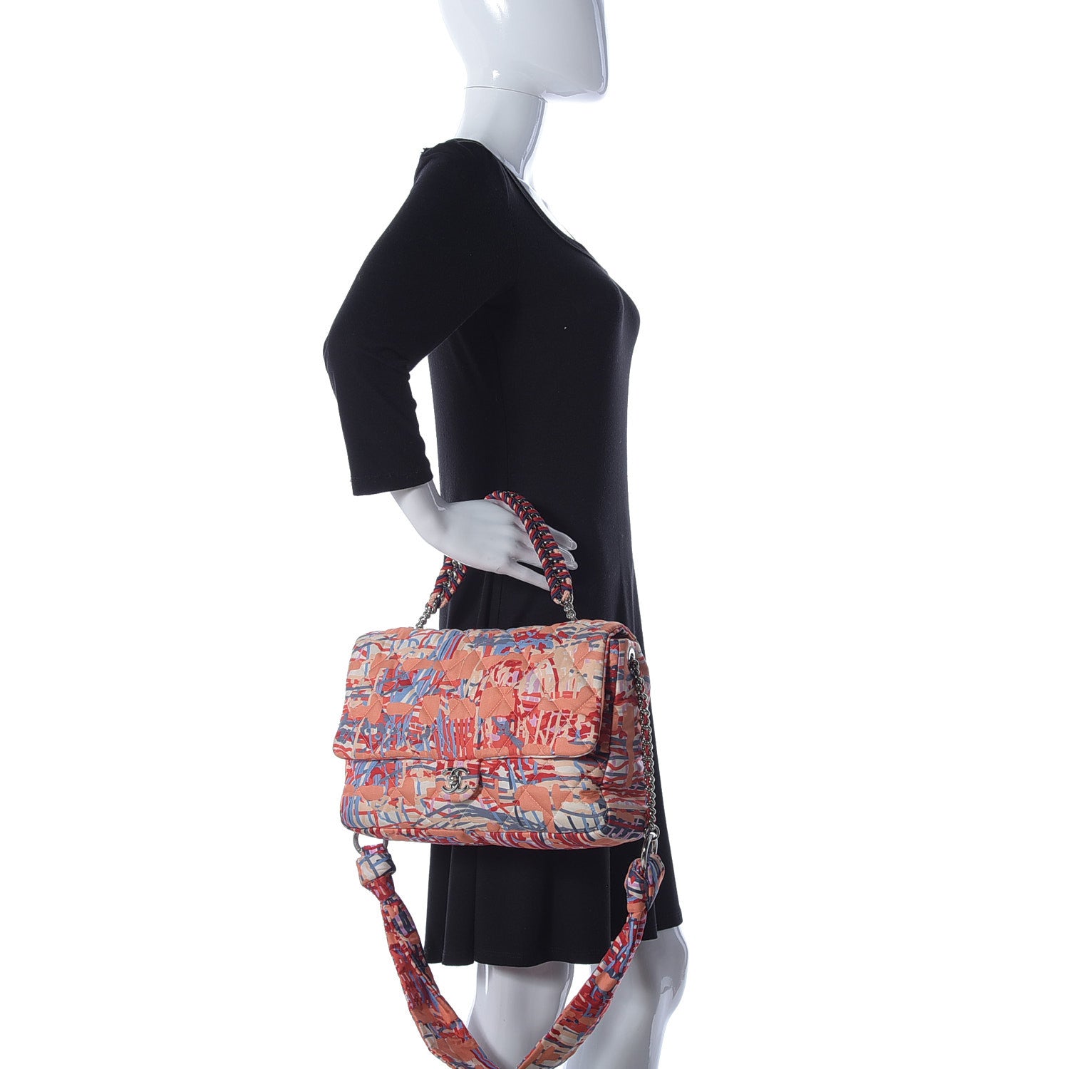 Chanel Foulard Fabric Quilted Printed Large Flap Orange 3 of 13