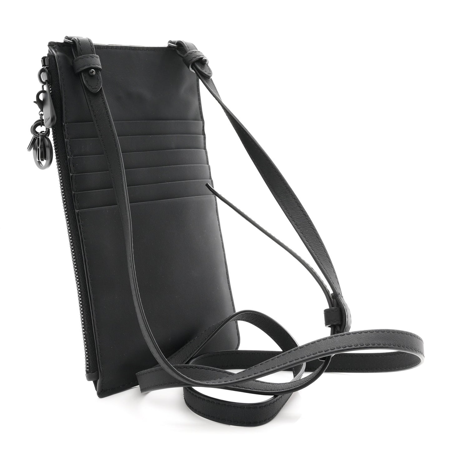 Ultra Matte Calfskin Cannage Lady Dior Zip Wallet With Strap Black
