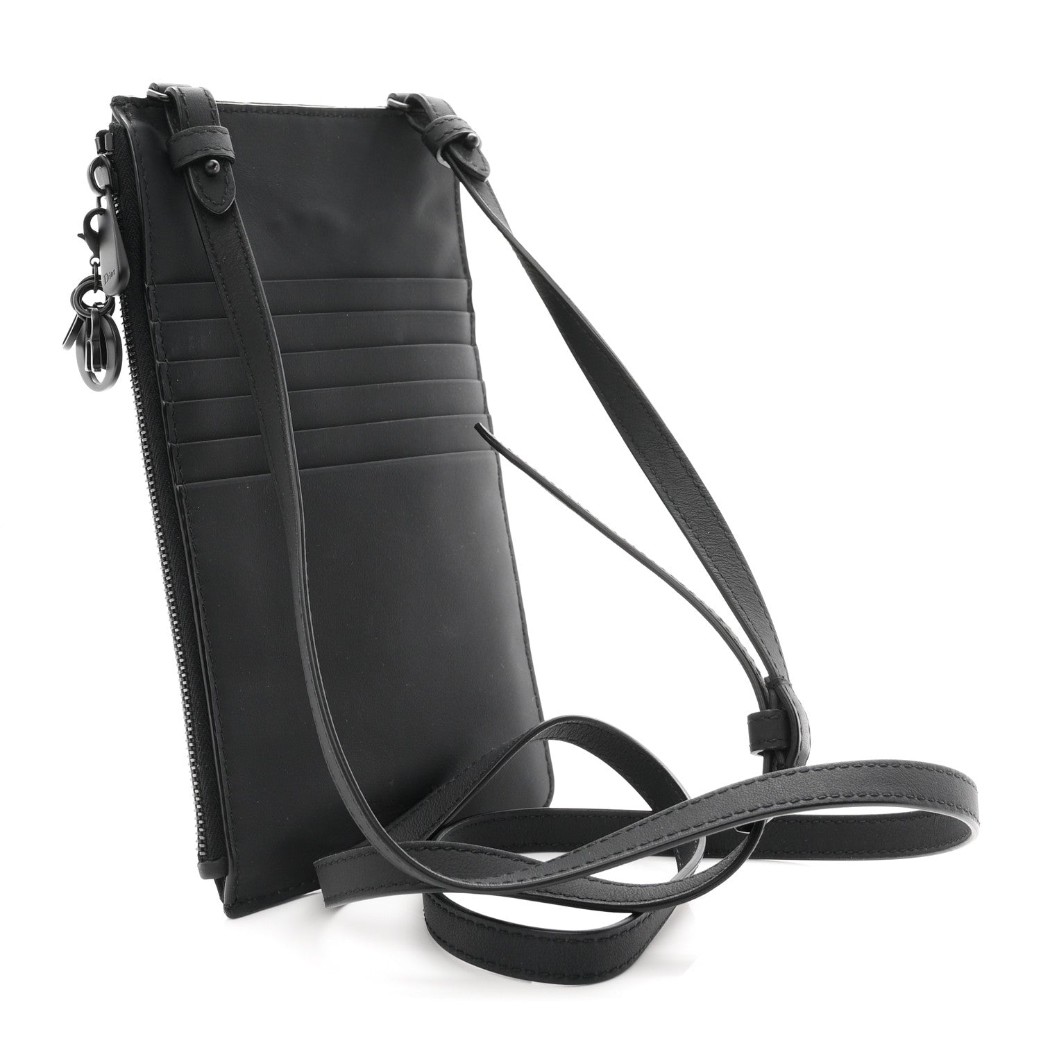Christian Dior Ultra Matte Calfskin Cannage Lady Dior Zip Wallet With Strap Black 3 of 10