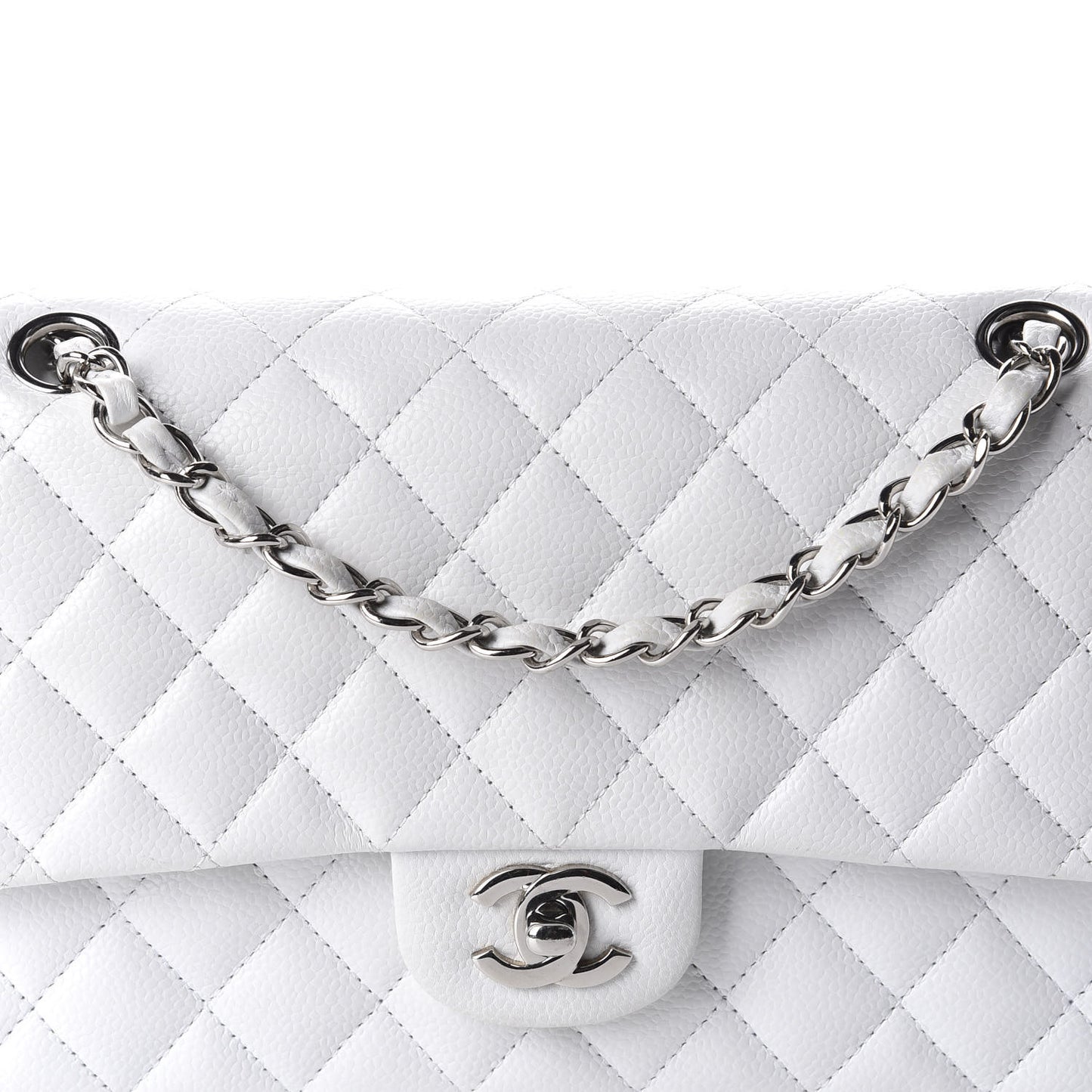 Caviar Quilted Medium Double Flap White