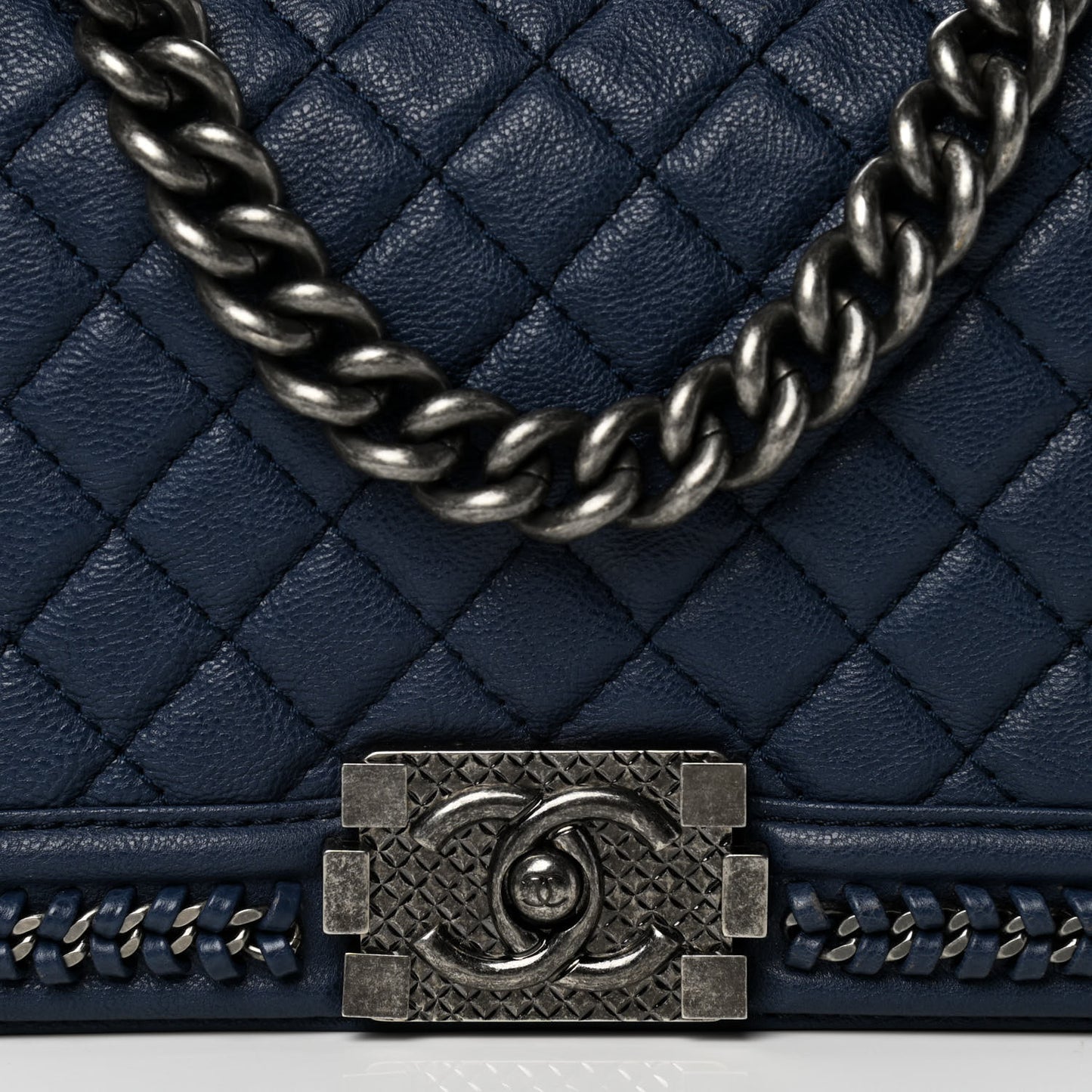 Calfskin Quilted Medium Top Handle Boy Flap Blue