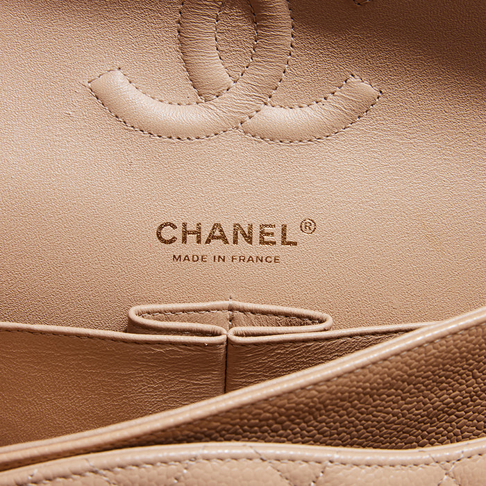 product image of authentic chanel doulbe flap interior FASHIONPHILE