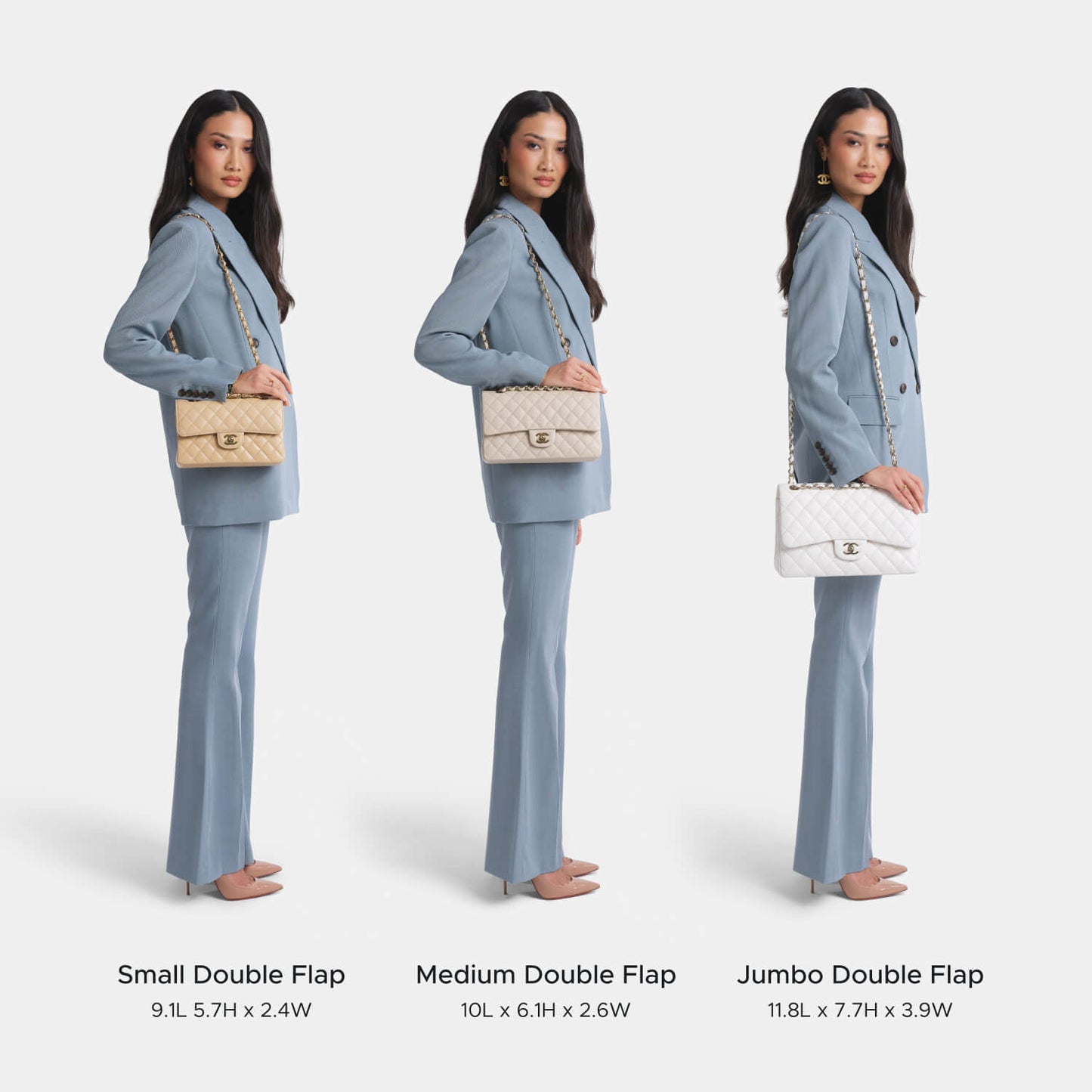Small Double Flap, Medium Double Flap, Jumbo Double Flap size guide