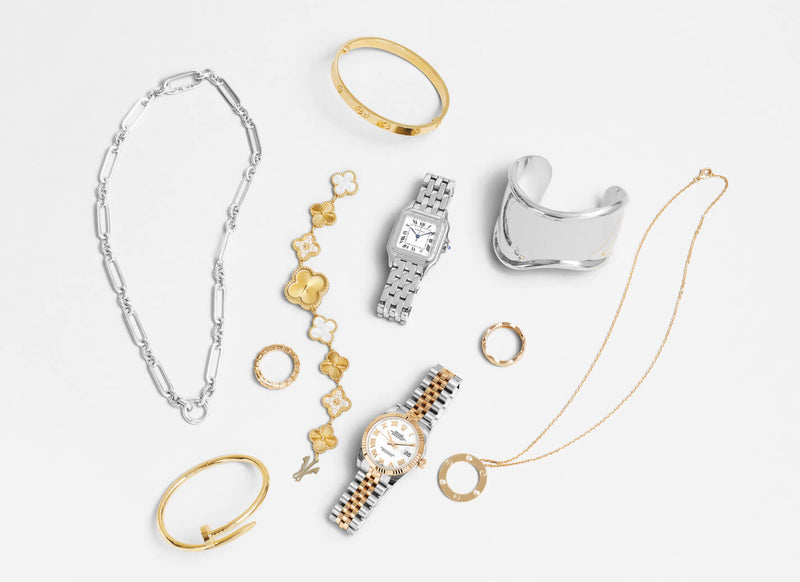 Assorted jewelry items displayed together.