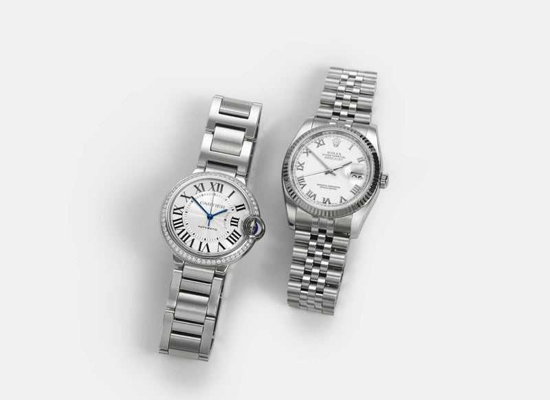 Two luxury watches displayed side by side.