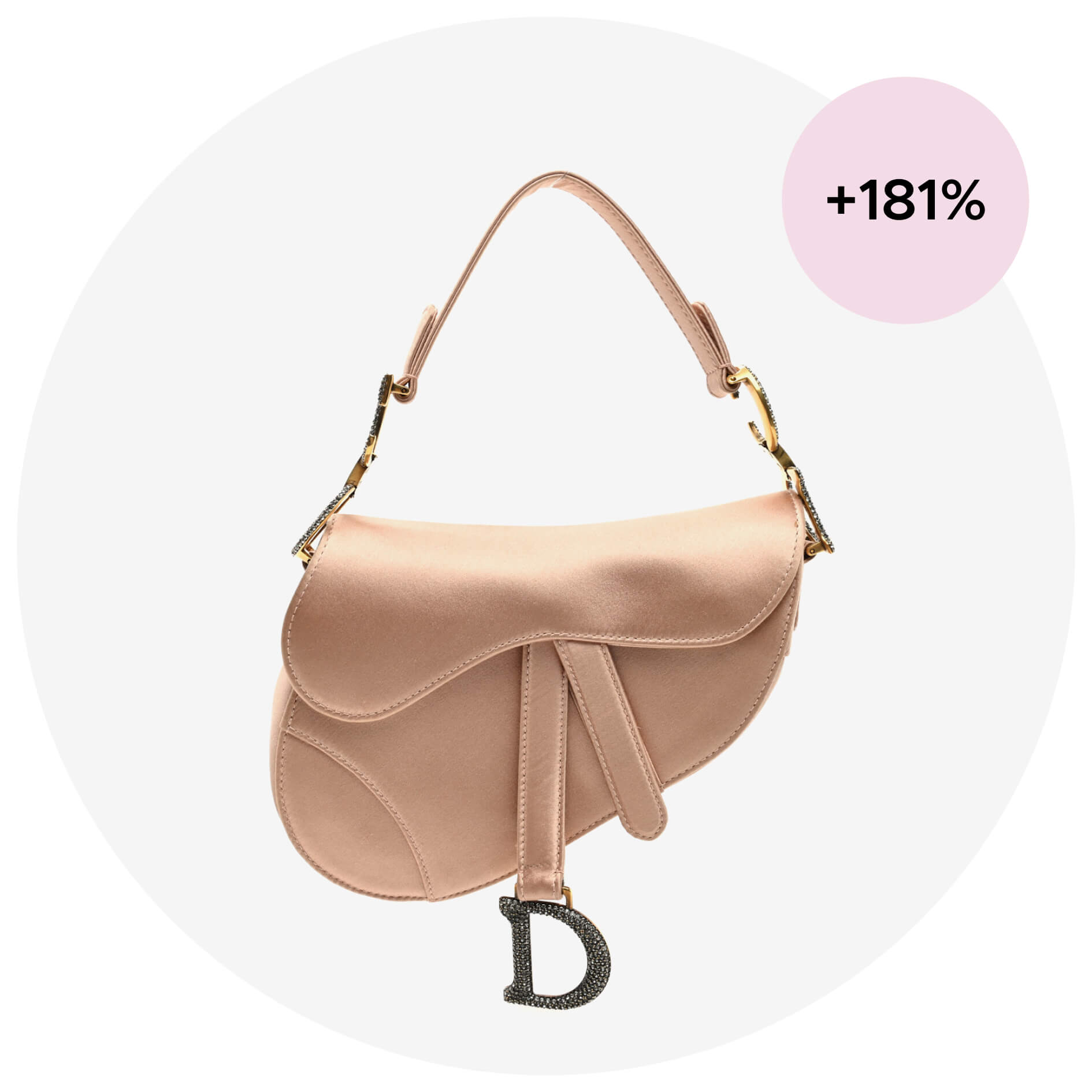 Satin handbag with 181% popularity mark.