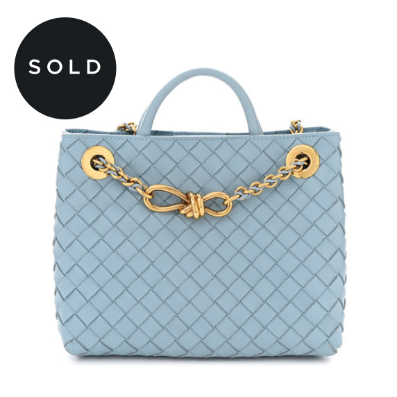 BOTTEGA VENETA Nappa Intrecciato Small Andiamo With Chain Shoulder Bag Ice