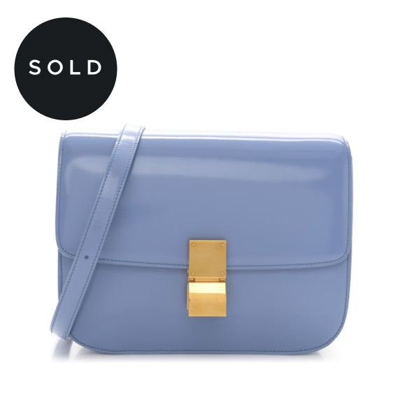 Celine Spazzolato Calfskin Medium Classic Box Flap Bag Porcelain
