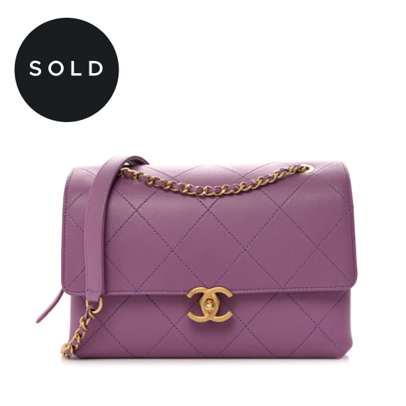 Chanel Lambskin Sleek And Chic Flap Purple
