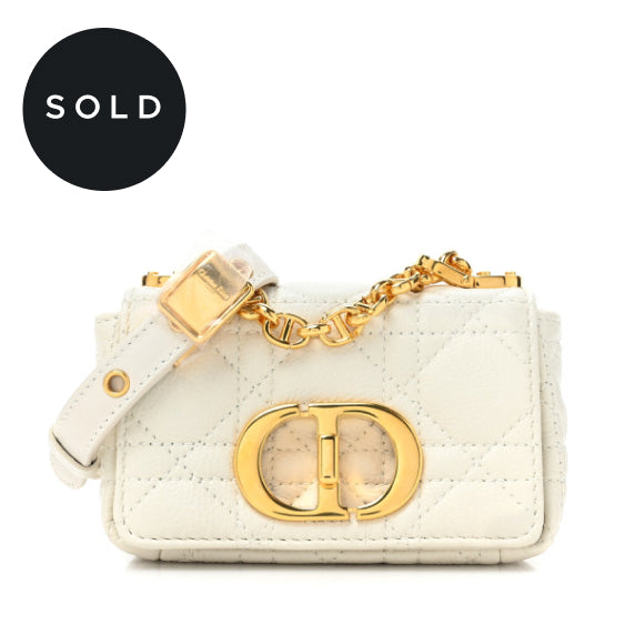 CHRISTIAN DIOR Supple Calfskin Cannage Micro Caro Bag  white