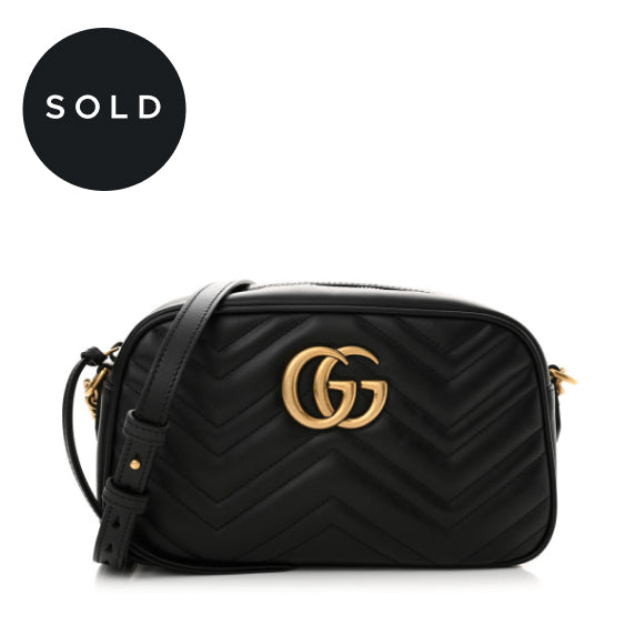 Gucci Calfskin Matelasse Small GG Marmont Chain Shoulder Bag Black