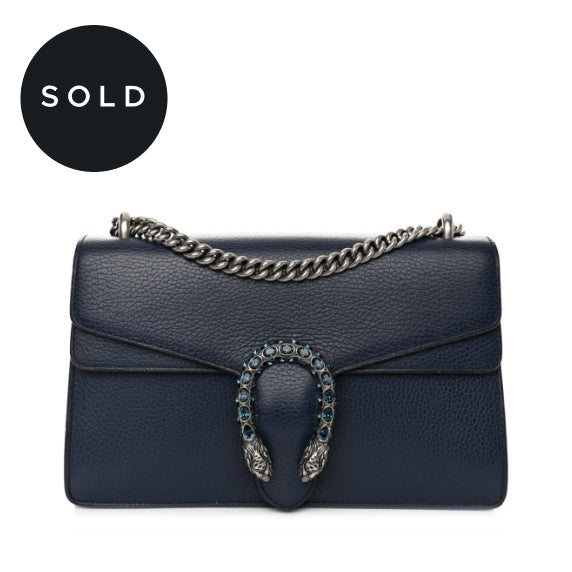 GUCCI Pebbled Calfskin Small Dionysus Shoulder Bag Blue Agata