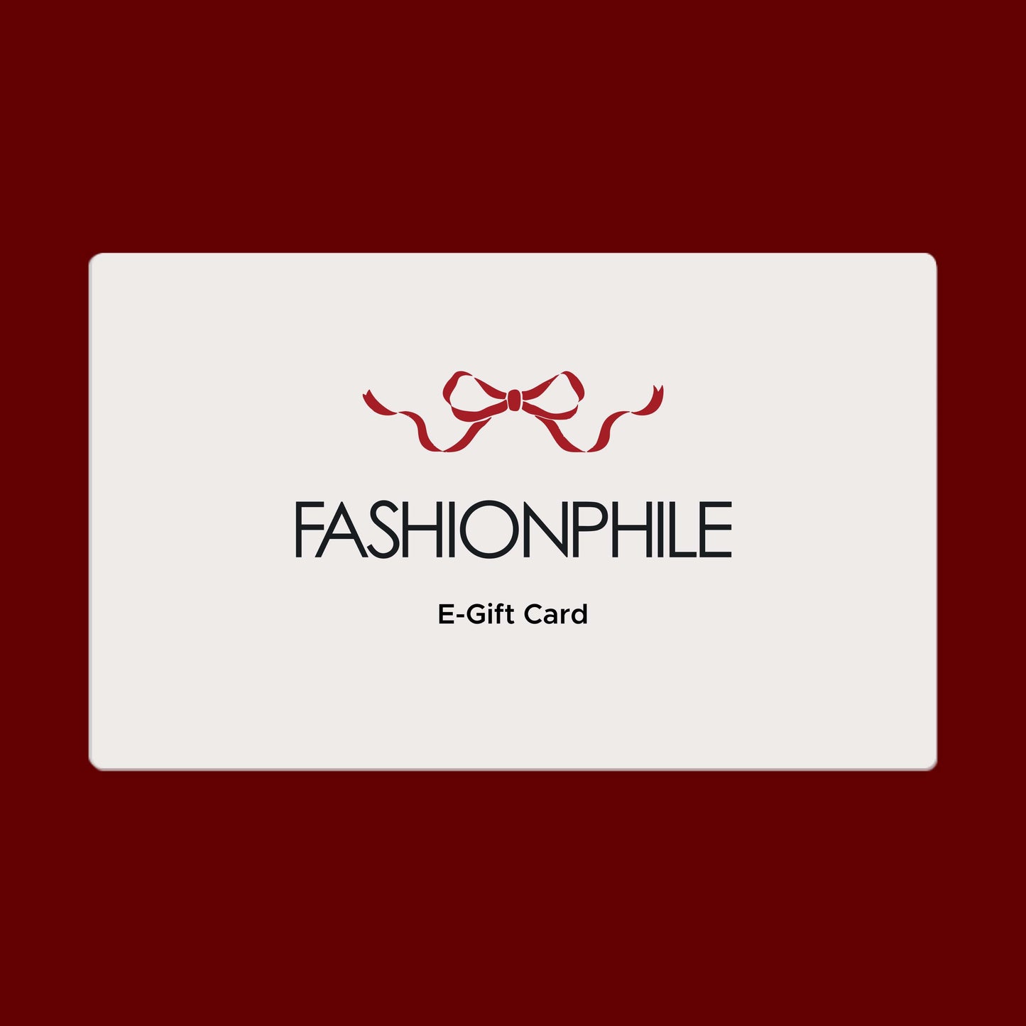 a white FASHIONPHILE E-Gift Card on a red background