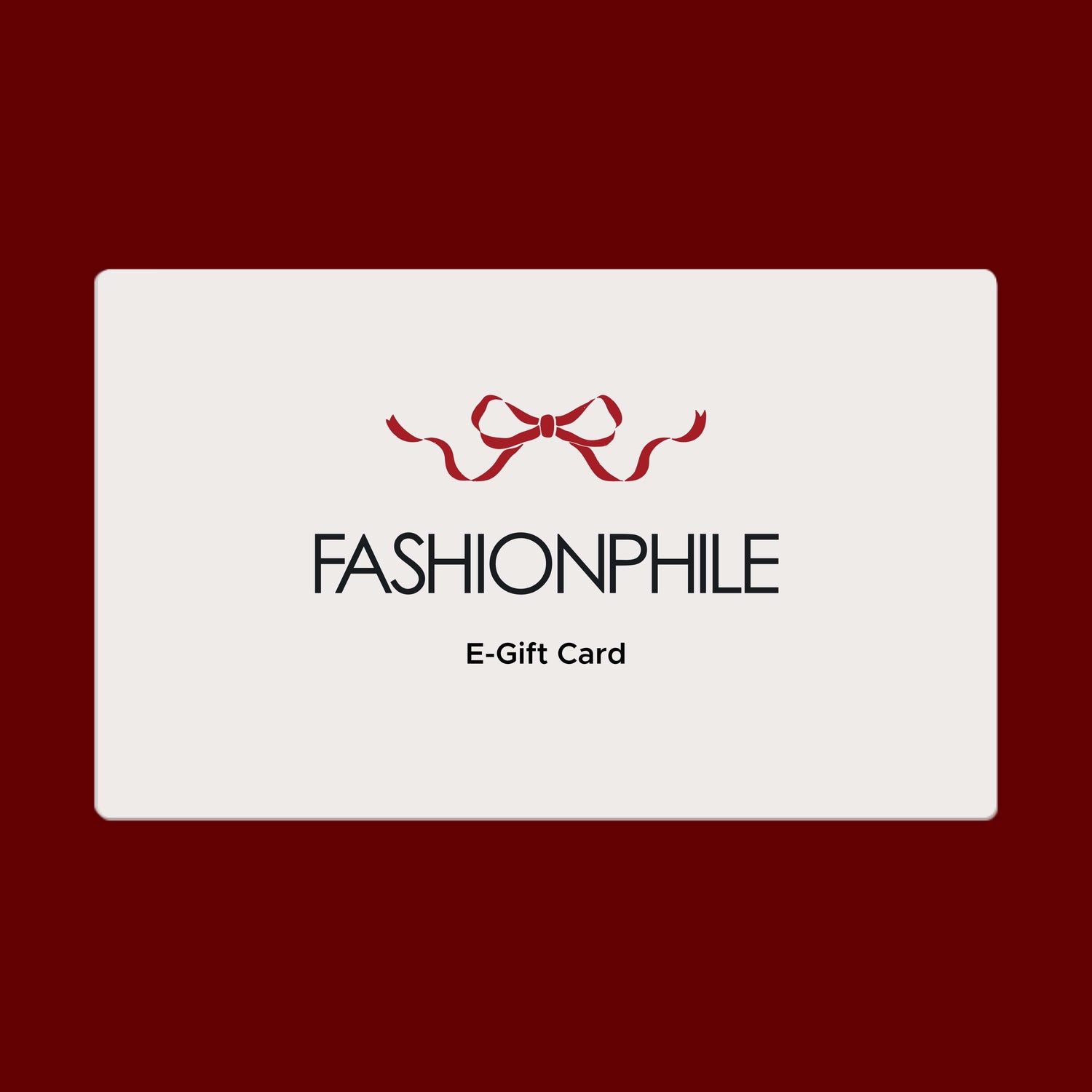 a white FASHIONPHILE E-Gift Card on a red background