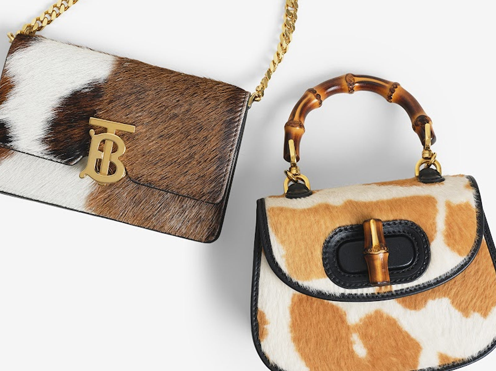 one Burberry calf hair TB chain bag and one Gucci calf hair bamboo handle bag