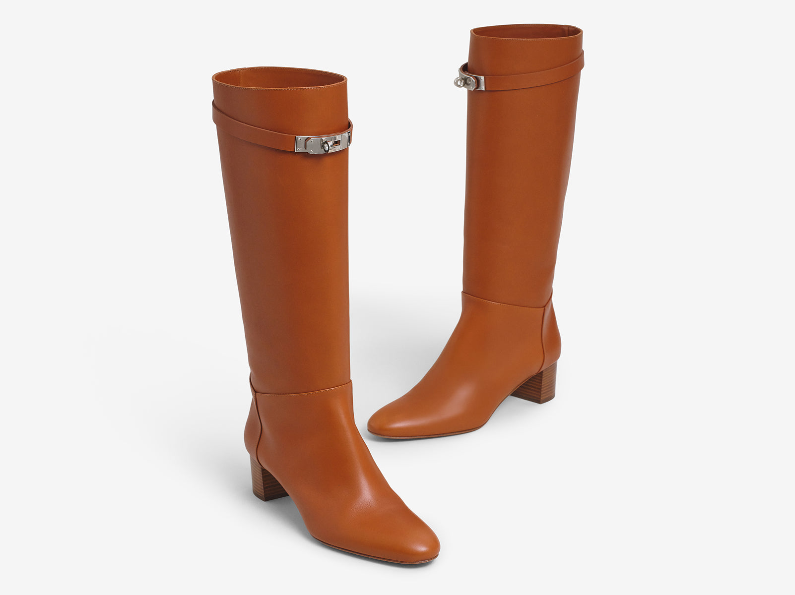 one pair of Hermes camel color Kelly knee high boots
