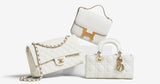 one white Chanel double flap bag, one white Hermes constance bag and one white Dior Lady D-Joy bag