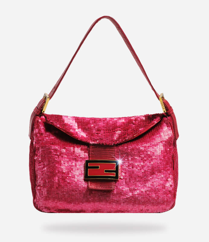 a red sequin Fendi Baguette bag