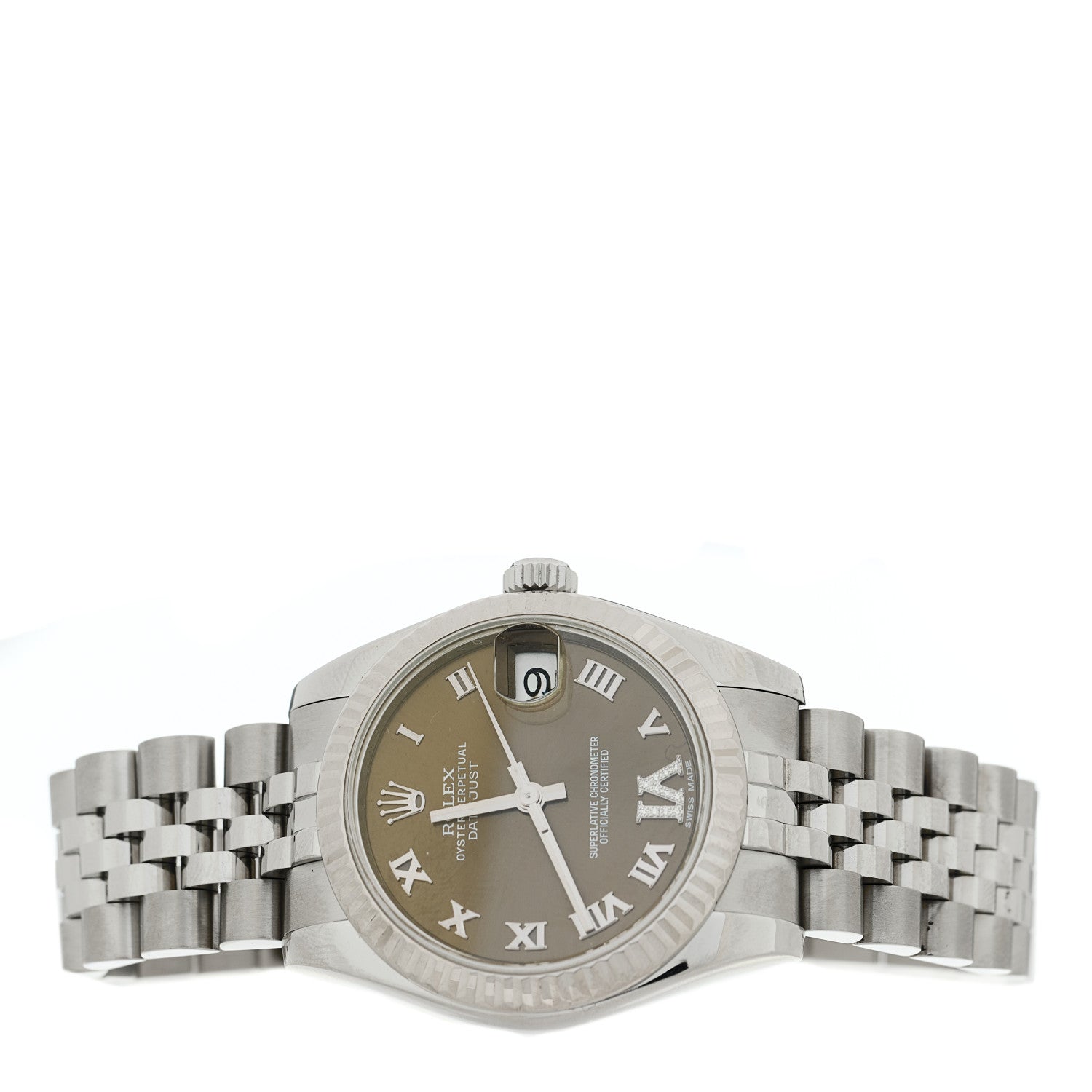 Rolex Stainless Steel 18K White Gold Diamond 31mm Oyster Perpetual Datejust Watch Dark Grey Roman 178274 2 of 5