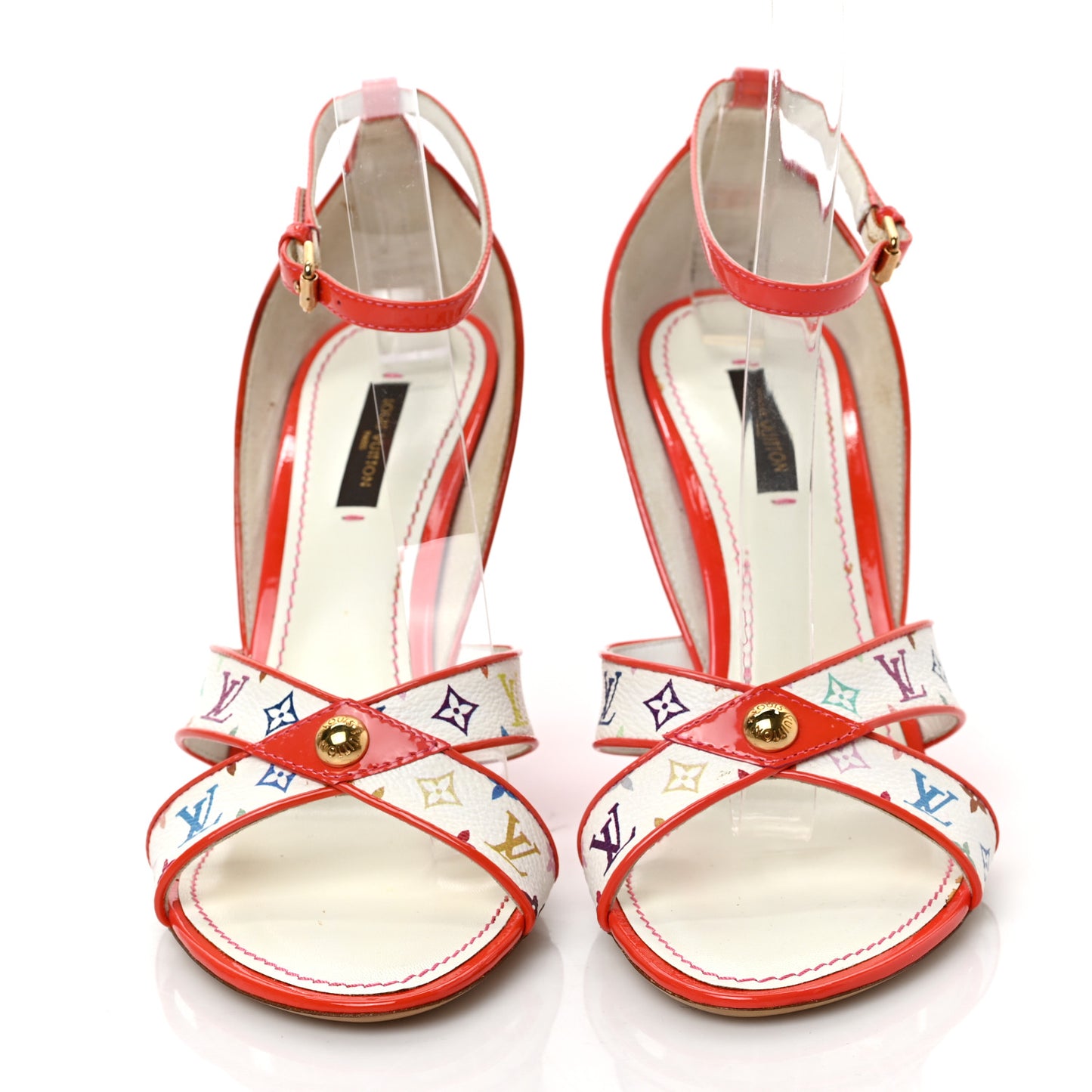 Monogram Multicolor Wedge Sandals 39 White Pink