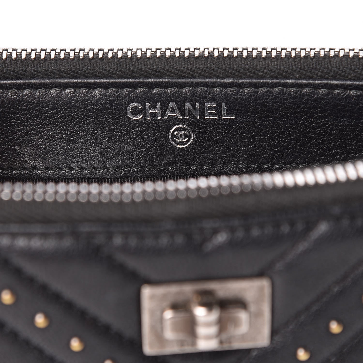 Chanel Sheepskin Chevron Quilted Studded Reissue Small Clutch With Chain Black 7 of 13
