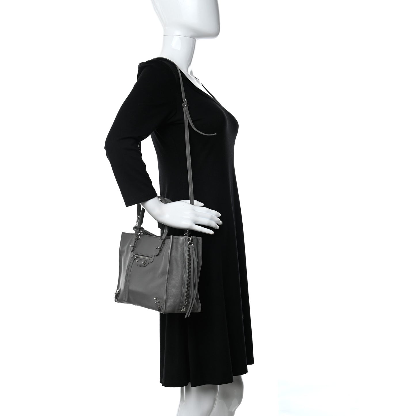 Veau Papier A6 Zip Around Tote Gris Acier