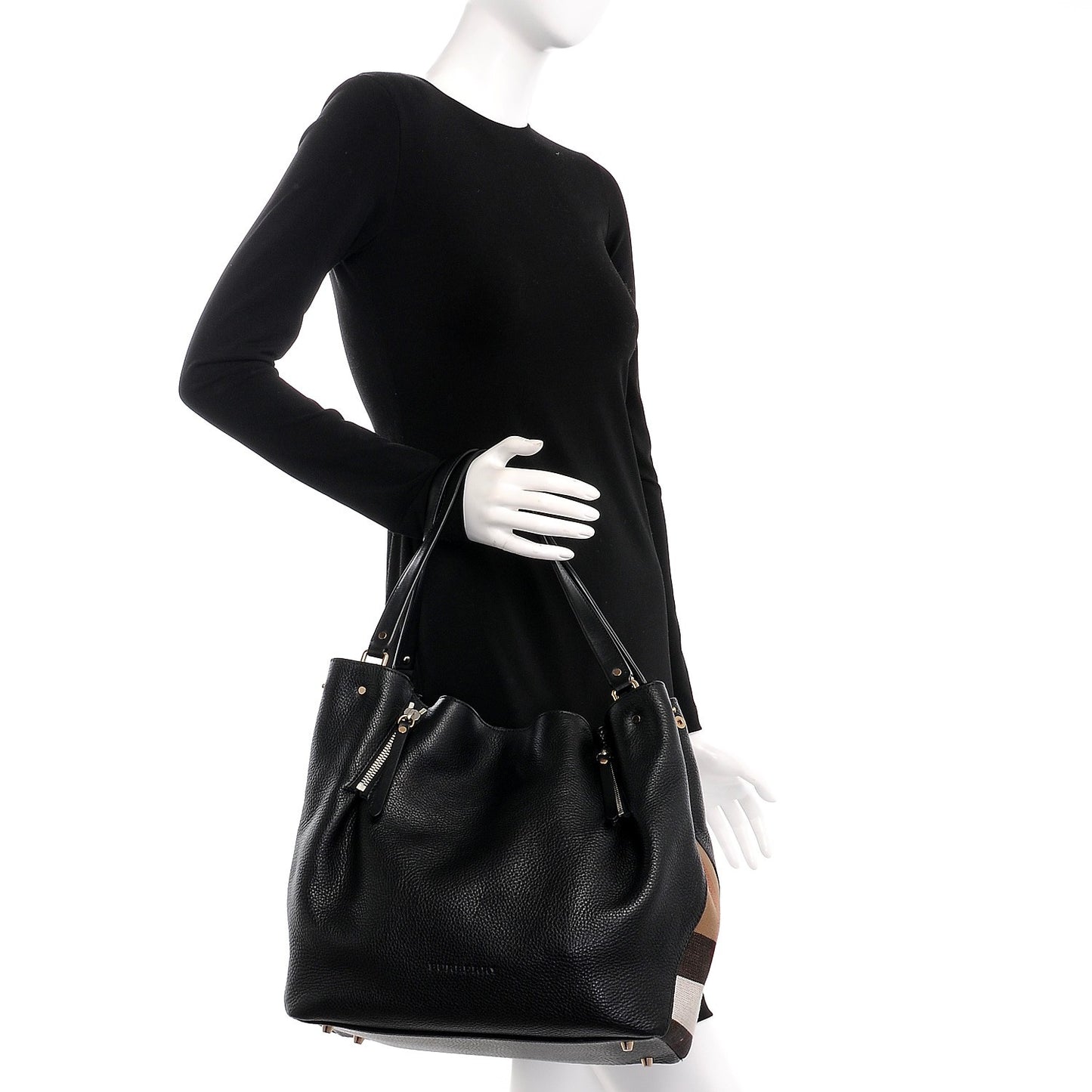 Grainy Calfskin House Check Medium Maidstone Black