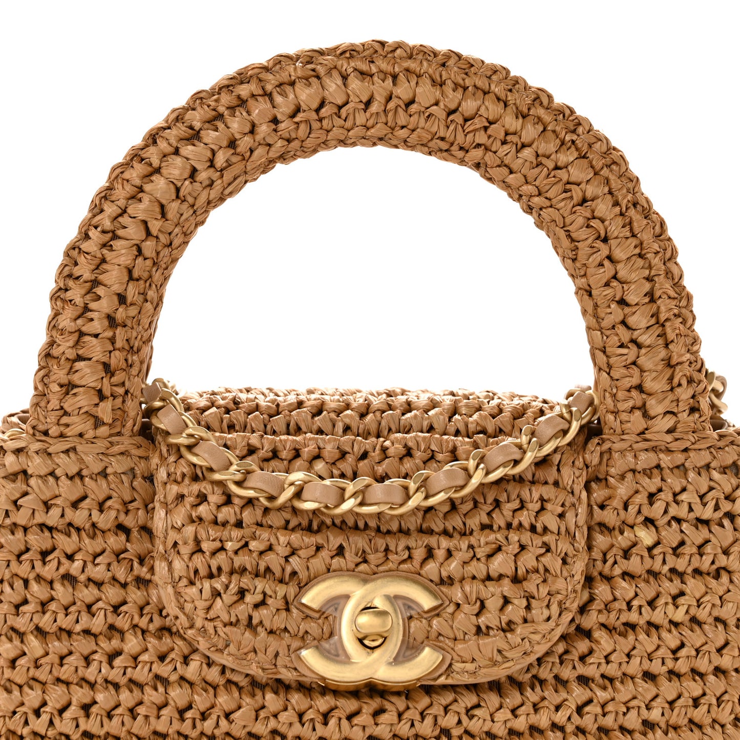 Braided Raffia Nano Kelly Flap Bag Dark Beige