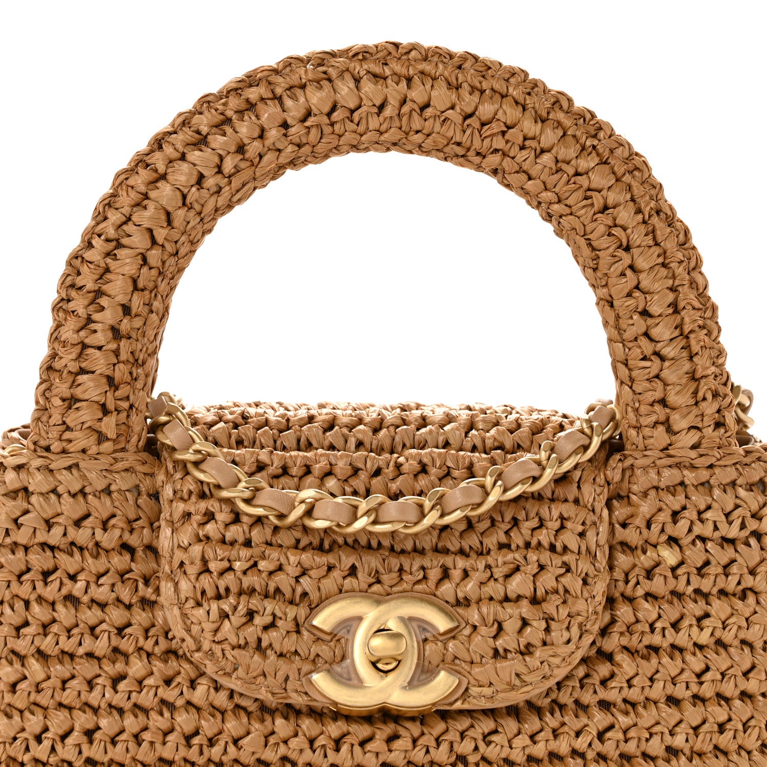 Chanel Braided Raffia Nano Kelly Flap Bag Dark Beige 8 of 10