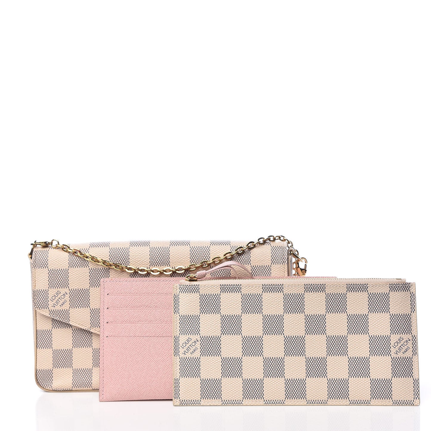 Damier Azur Pochette Felicie Chain Wallet Rose Ballerine