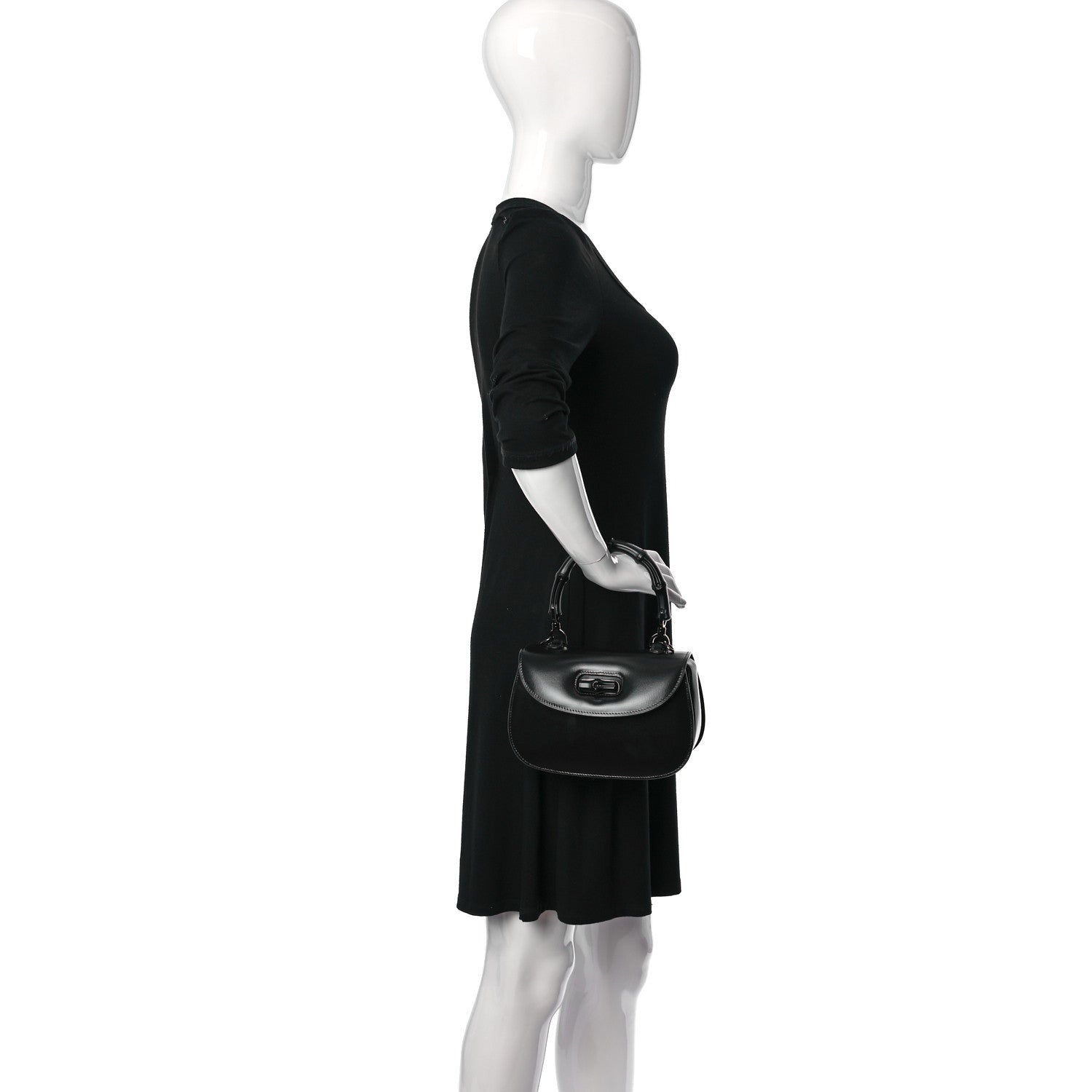 Gucci Boarded Dyana Lux Calfskin Web Monochrome Small Bamboo 1947 Top Handle Bag Black 2 of 8
