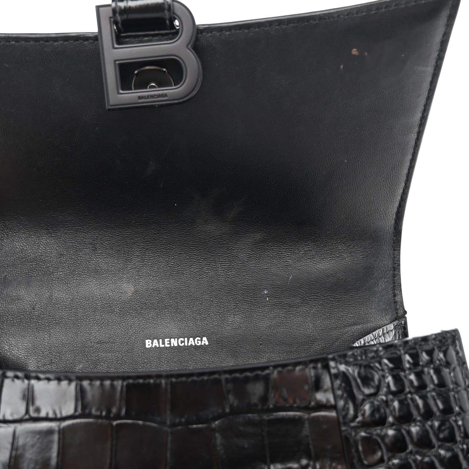 Balenciaga Shiny Calfskin Monochrome Crocodile Embossed Small Hourglass Top Handle Bag Black 11 of 11