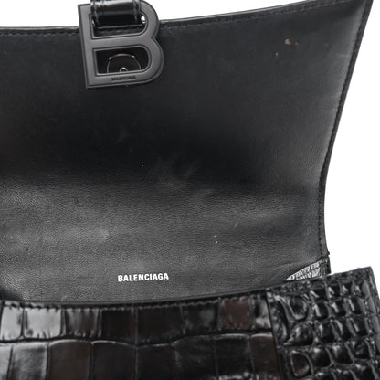 Balenciaga Shiny Calfskin Monochrome Crocodile Embossed Small Hourglass Top Handle Bag Black 11 of 11