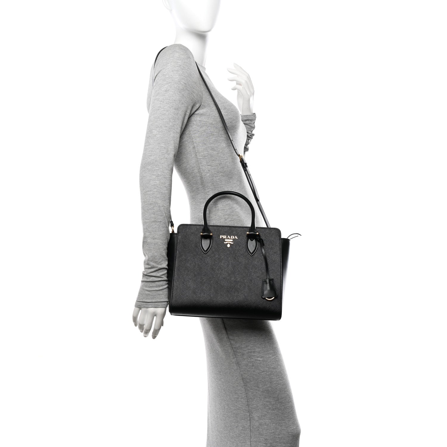 Prada Saffiano Soft Calfskin Small Zippered Tote Black 2 of 9