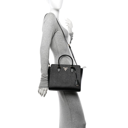 Prada Saffiano Soft Calfskin Small Zippered Tote Black 2 of 9