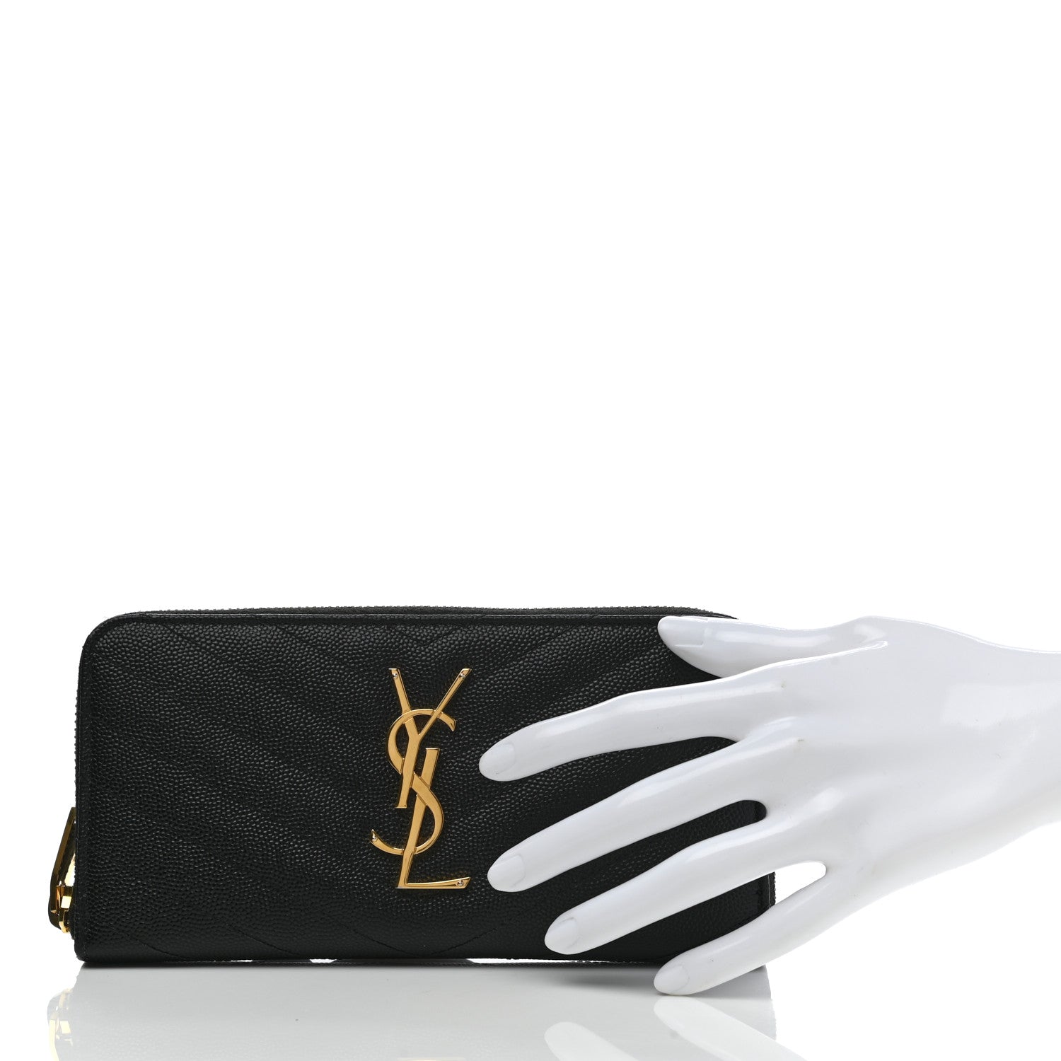 Saint Laurent Grain De Poudre Matelasse Chevron Monogram Zip Around Wallet Black 2 of 10