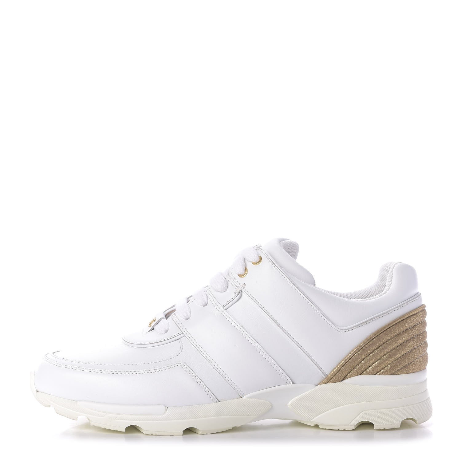 Chanel Calfskin Laminated Lambskin CC Sneakers 41 White Gold 1 of 8