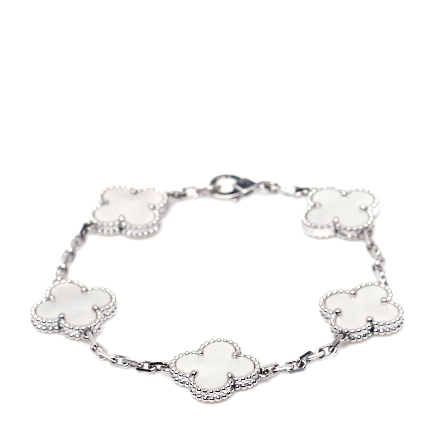 18K White Gold Mother of Pearl 5 Motifs Vintage Alhambra Bracelet