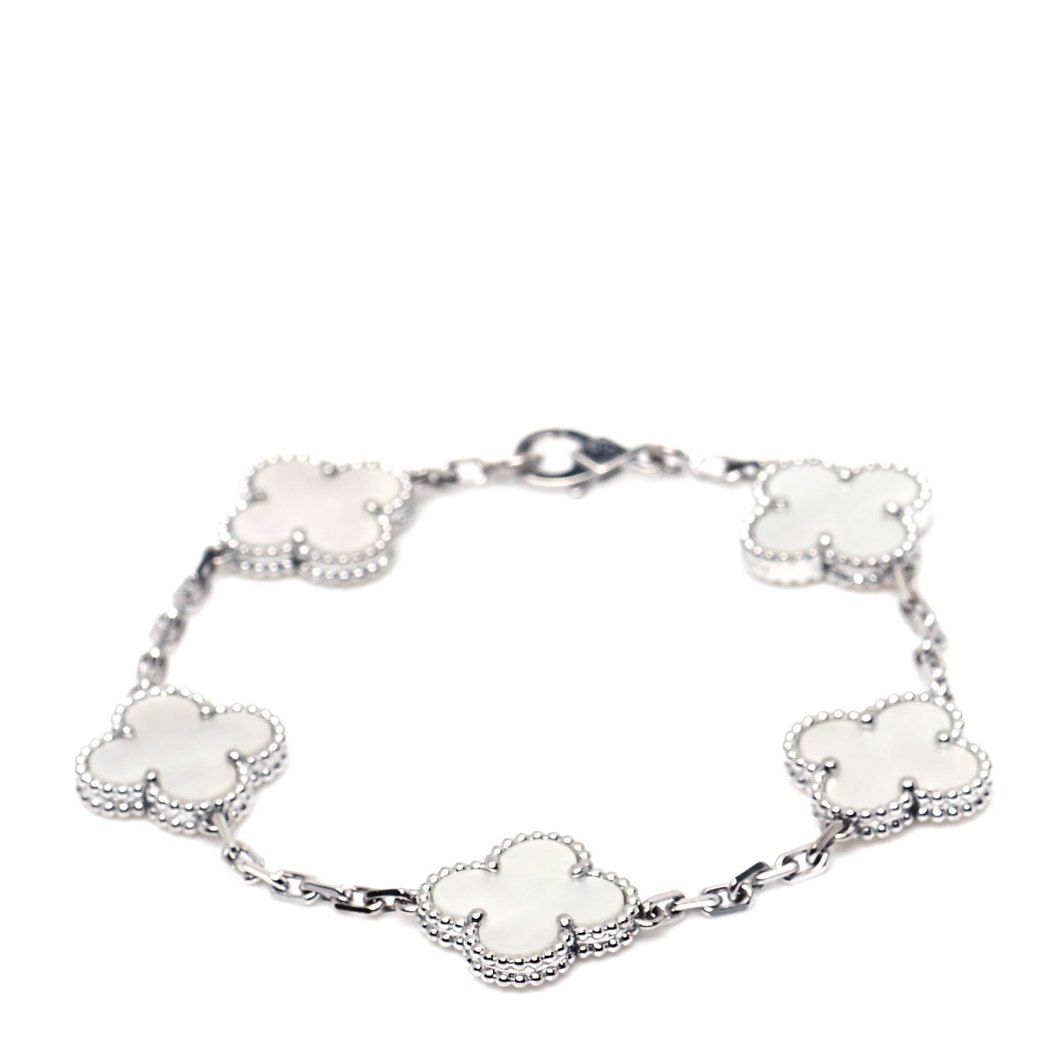 Van Cleef & Arpels 18K White Gold Mother of Pearl 5 Motifs Vintage Alhambra Bracelet 1 of 7