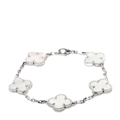 Van Cleef & Arpels 18K White Gold Mother of Pearl 5 Motifs Vintage Alhambra Bracelet 1 of 7