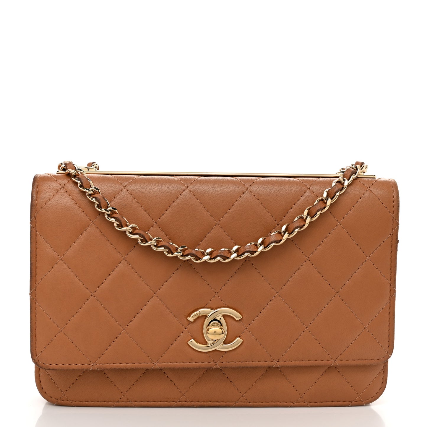 Lambskin Quilted Trendy CC Wallet On Chain WOC Camel