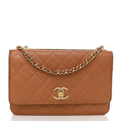 Chanel Lambskin Quilted Trendy CC Wallet On Chain WOC Camel 1 of 13
