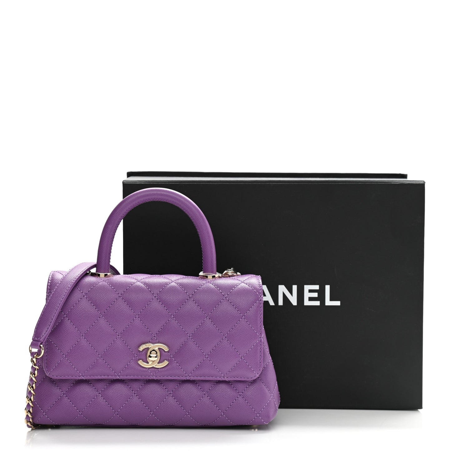 Caviar Quilted Mini Coco Handle Flap Purple