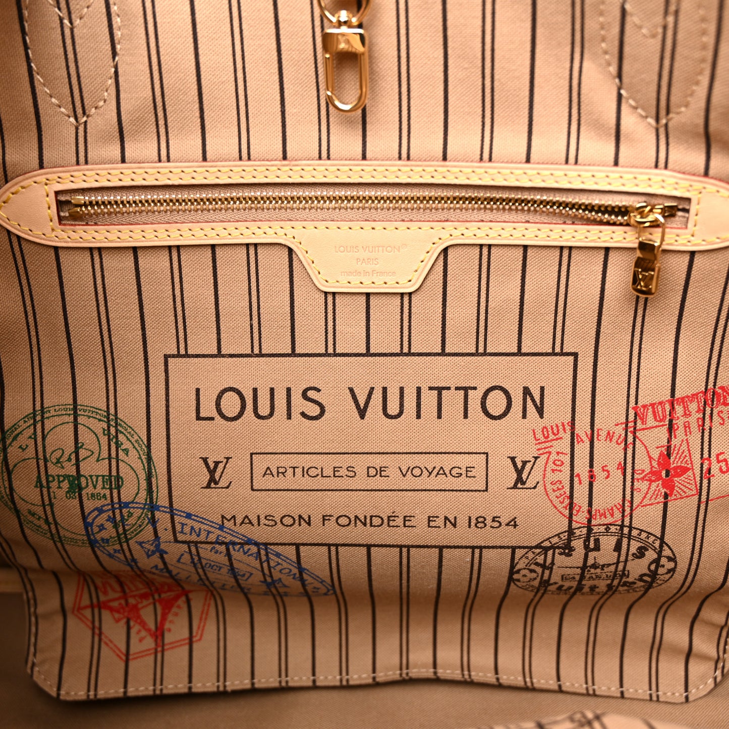 Monogram Stamped Inside Out Neverfull Bandouliere GM Beige