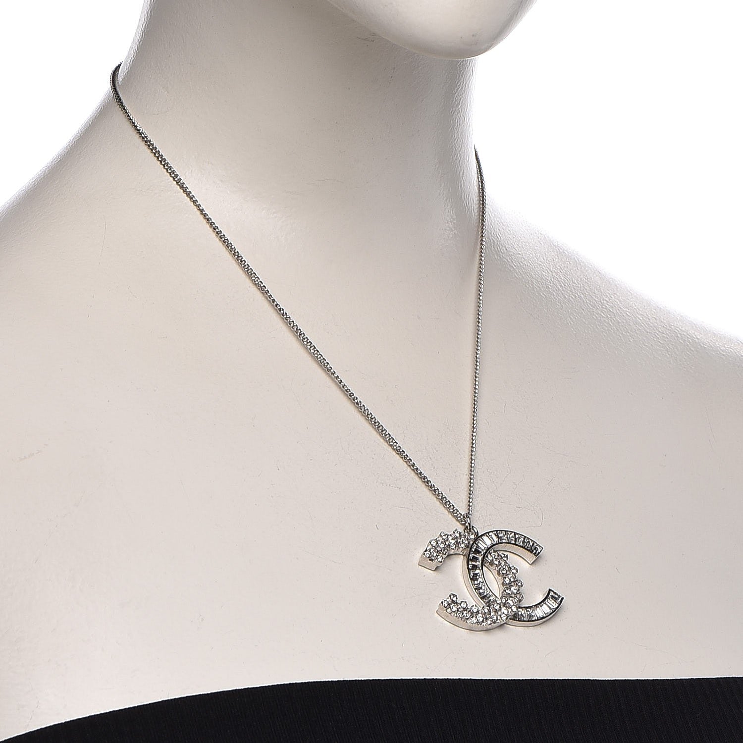 Chanel Baguette Crystal Large CC Necklace Silver 2 of 8