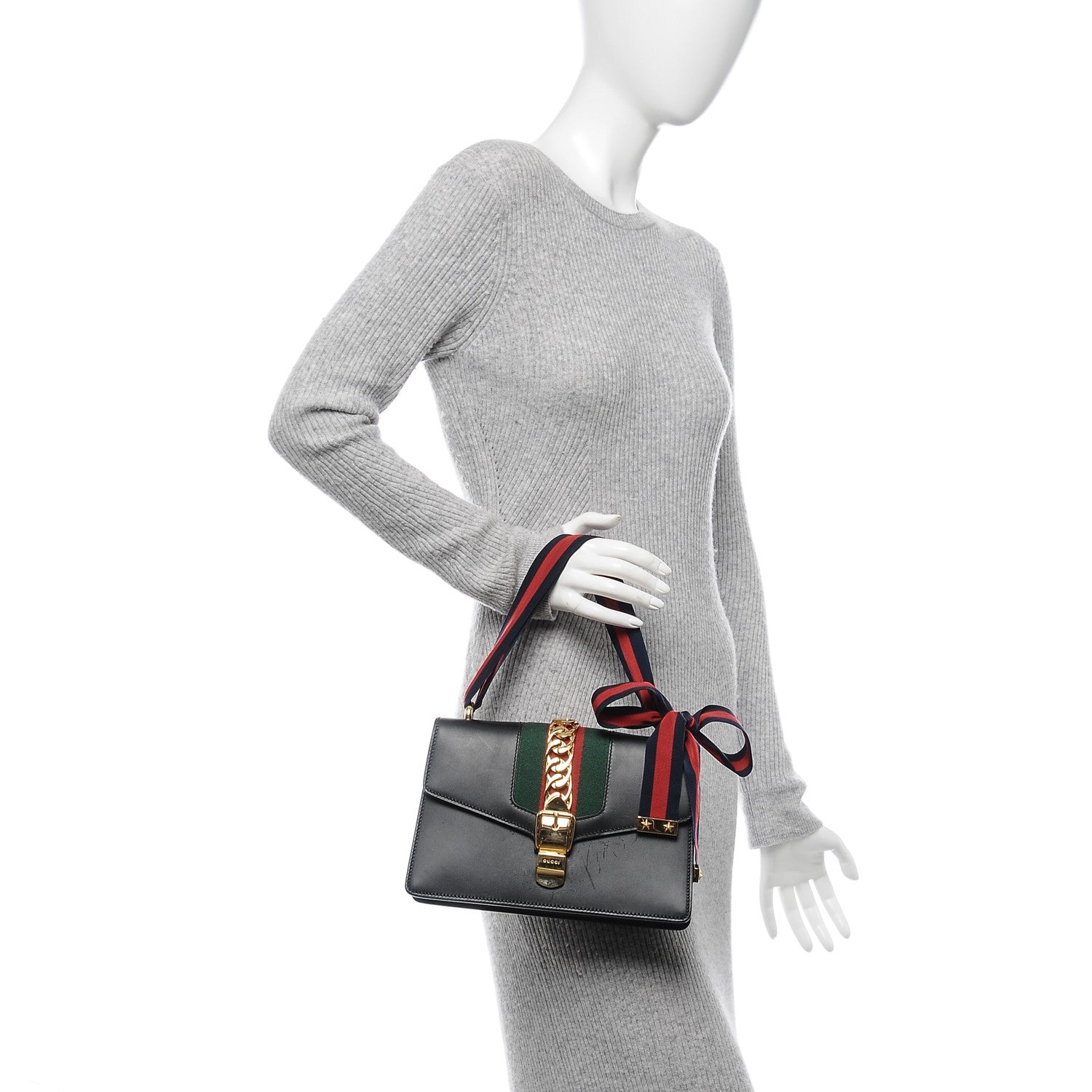 Gucci Calfskin Small Sylvie Shoulder Bag Black 2 of 10